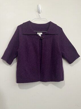 Tweeds Lambswool Blend Sweater Women's 1X Purple Knit Single Button Collared Y2K